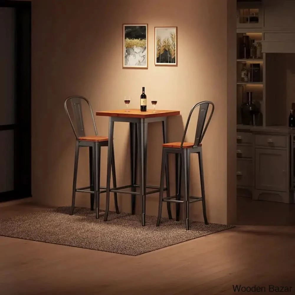 Worth 2 Seater Trendy Counter Height Dining Set Modern High Top Table and Chairs Wooden Bazar
