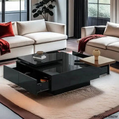 Zhanatw High Gloss Coffee And Center Table With Two Top Moving Blocks Four Storage Drawers