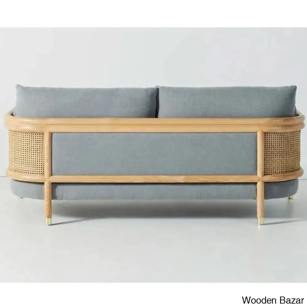 Zoe Solid Wood Sofa With Natural Cane Detailing A Blend Of Modern Elegance And Craftsmanship