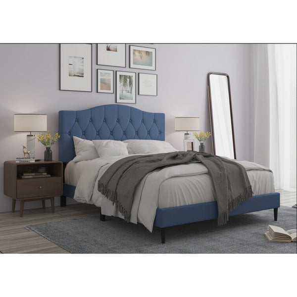 Wooden Platform Bed Design in blue colour with incredible cushion work.