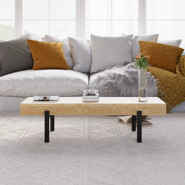 39" Rustic Natural Rectangular Coffee Table Small Narrow Cocktail Table - Wooden Bazar