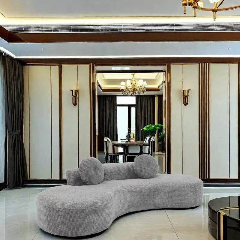 Orre Modular Curved Boucle Sofa Couch With 2 Throw Pillows