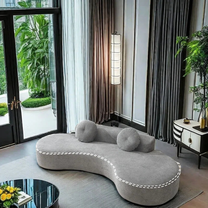 Orre Modular Curved Boucle Sofa Couch With 2 Throw Pillows