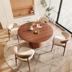 Modern Walnut Round Dining Set – 5-Piece
