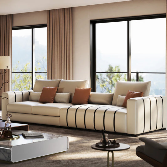 Modern Cream Piano-Patterned 6-Seater Sofa,living room Couch - Wooden Bazar