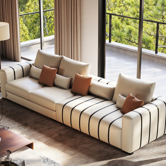 Modern Cream Piano-Patterned 6-Seater Sofa,living room Couch - Wooden Bazar