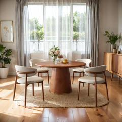Modern Walnut Round Dining Set – 5-Piece