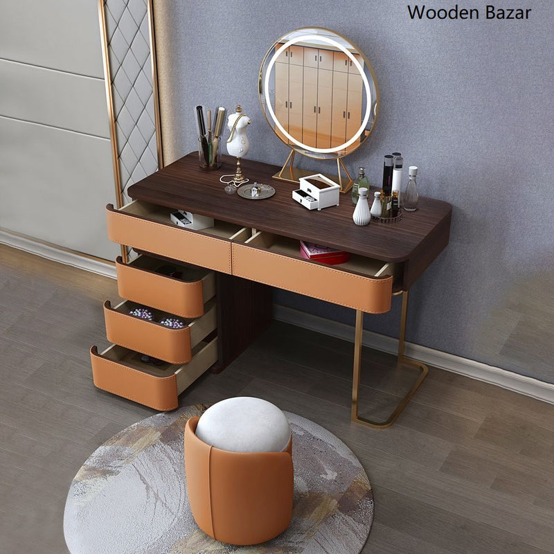 Glam Dressing Table with 5 Drawers Solid Wood Vanity Dressing Table - Wooden Bazar