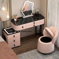 Lighted Mirror Vanity Dressing Table Set with Storage Drawers With Mirror & Chair - Wooden Bazar