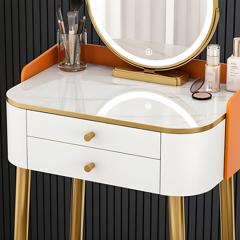 Glam Vanity Tables with 2 Drawers 15.74" Wide Makeup Vanity Desk With Mirro & Cushion Stool- Wooden Bazar
