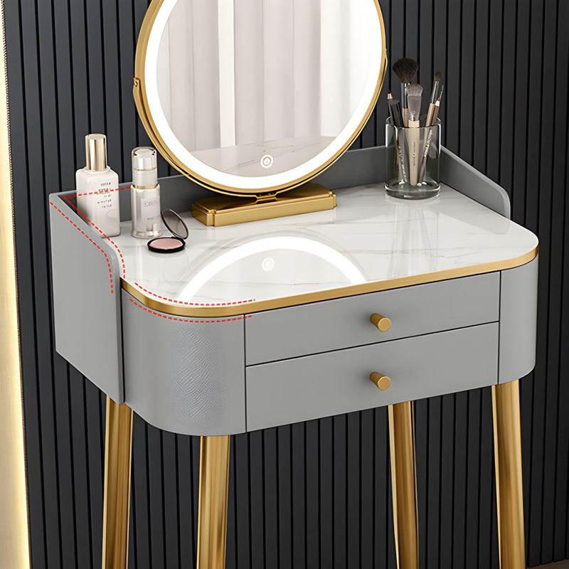 Glam Vanity Tables with 2 Drawers 15.74" Wide Makeup Vanity Desk With Mirro & Cushion Stool- Wooden Bazar