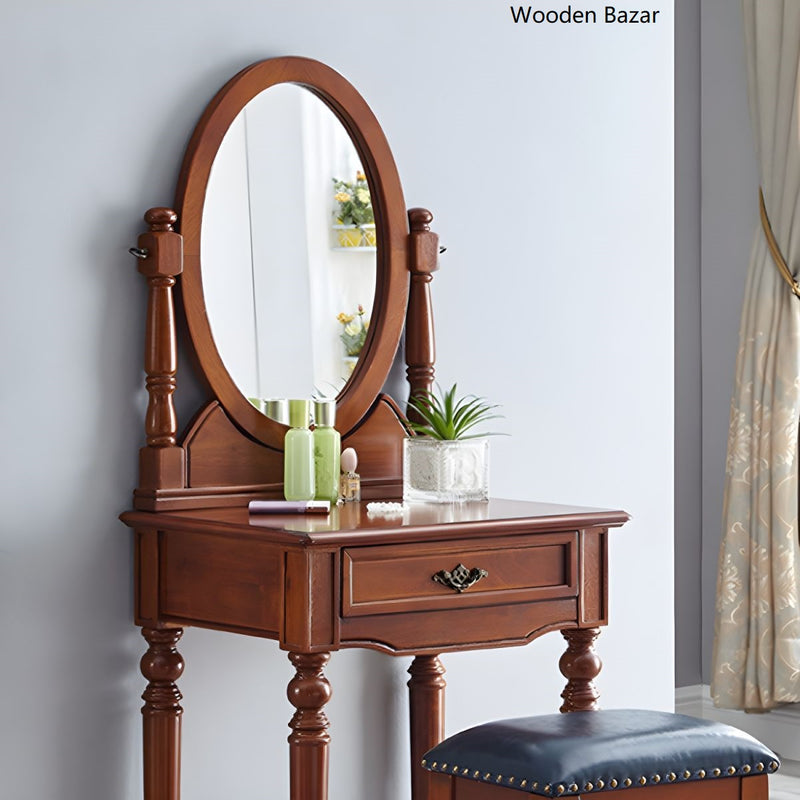 Traditional Dressing Table Stool Set Wooden Vanity Dressing Table for Bedroom - Wooden Bazar