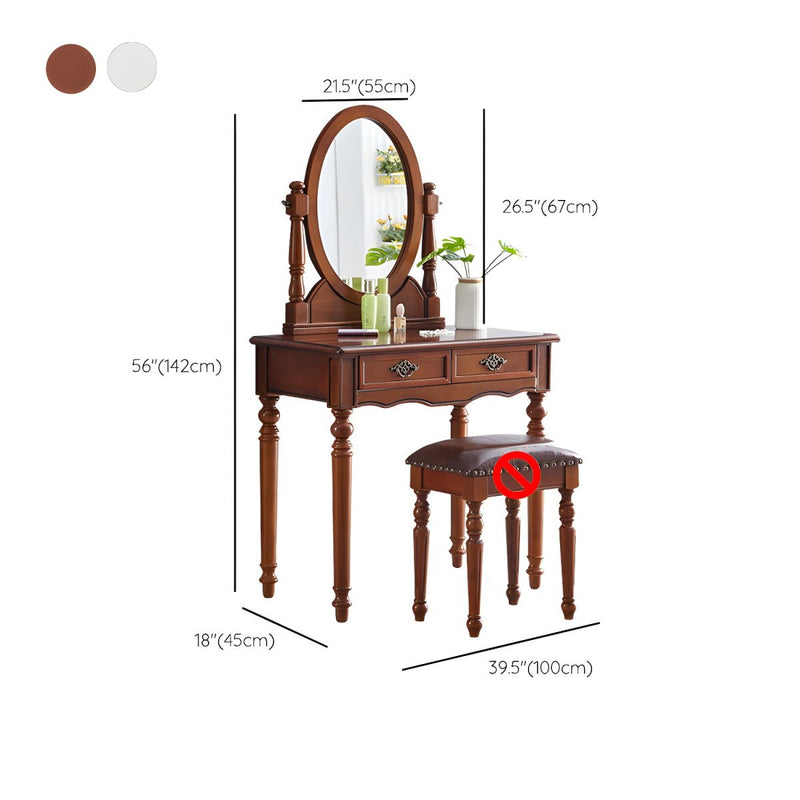 Traditional Dressing Table Stool Set Wooden Vanity Dressing Table for Bedroom - Wooden Bazar