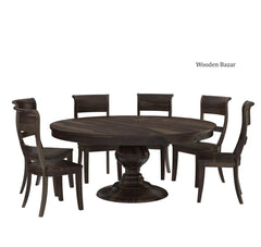 Round Dining Table Chair Set with 6 Seats - Wooden Bazar