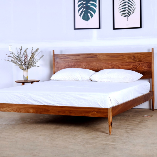 Keraix Wooden Bed In Honey Finish - Wooden Bazar