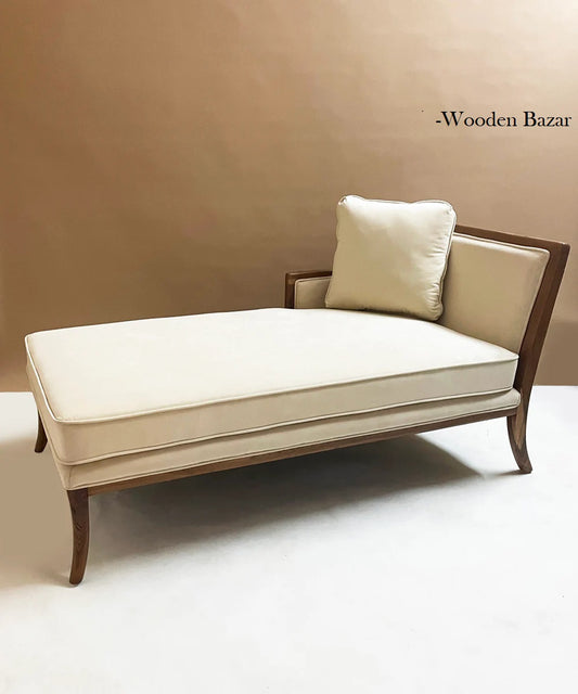 Trident Chaise Lounge Teak Wood in Velvet color - Wooden Bazar