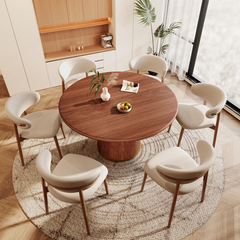 Modern Walnut Round Dining Set – 5-Piece