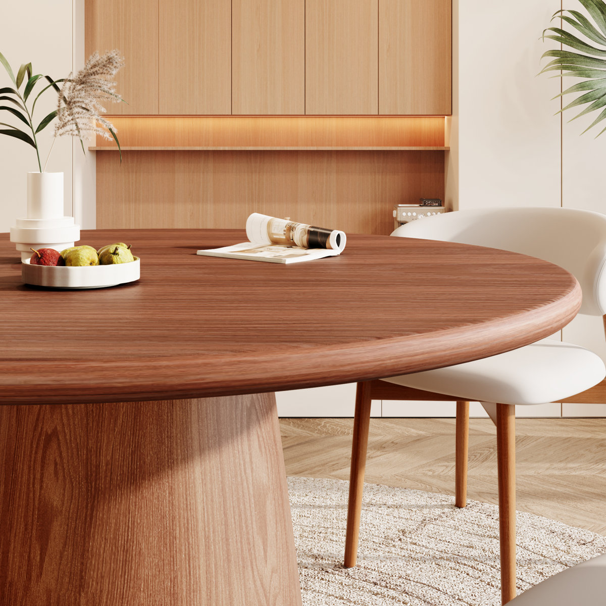 Modern Walnut Round Dining Set – 5-Piece