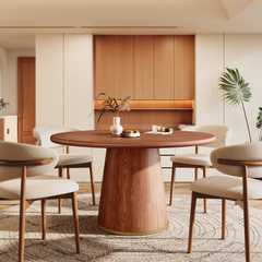 Modern Walnut Round Dining Set – 5-Piece