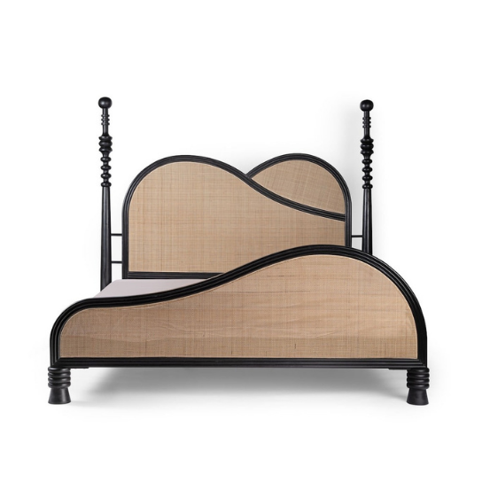 Ayurlop Wooden Modern Traditional Bed In Black Finish With Cane - Wooden Bazar