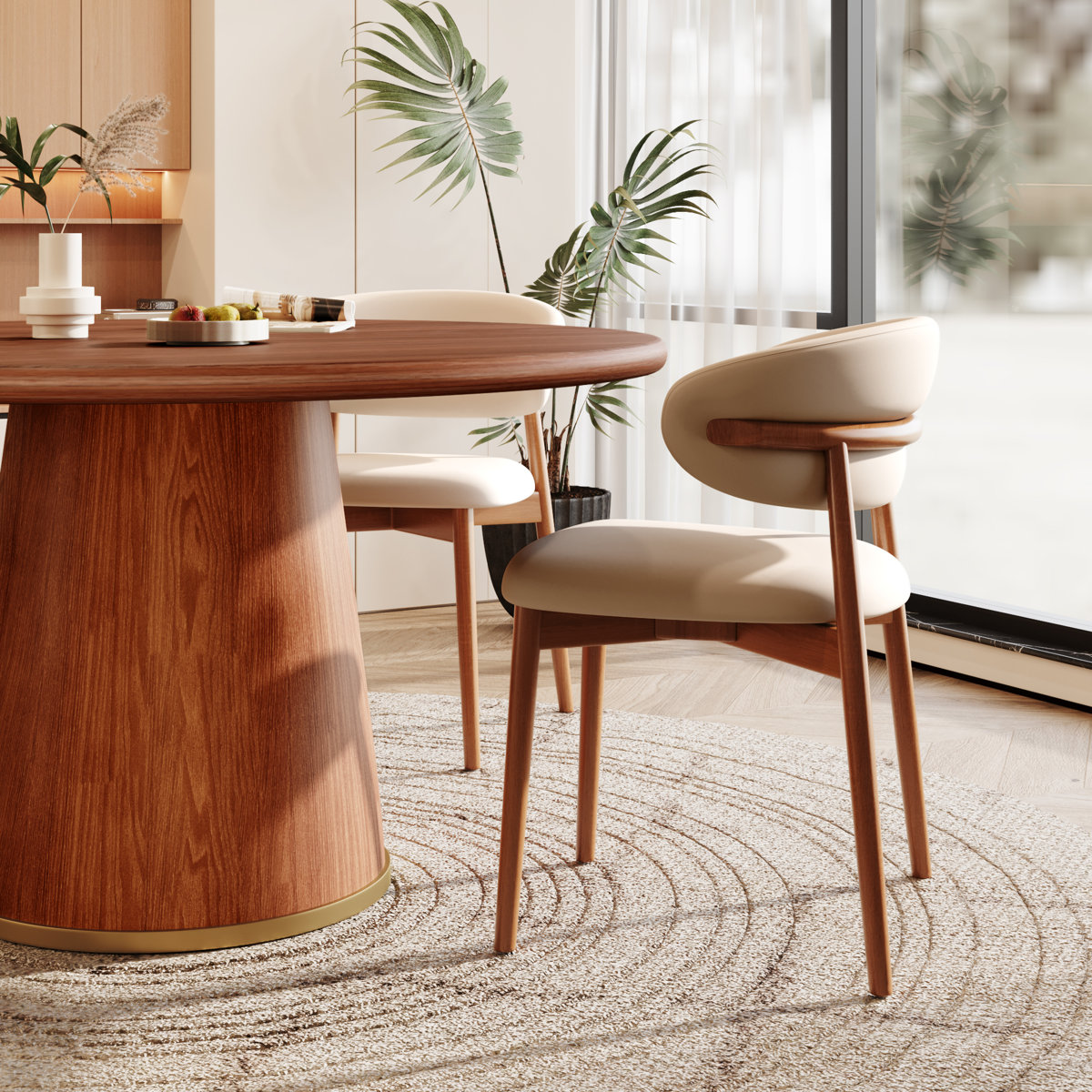 Modern Walnut Round Dining Set – 5-Piece