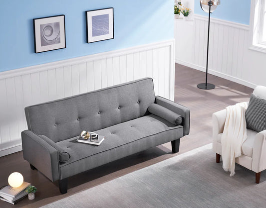 Noah Gray Convertible Sofa Bed with Two Matching Pillows With Stylish Multi-Function Seating