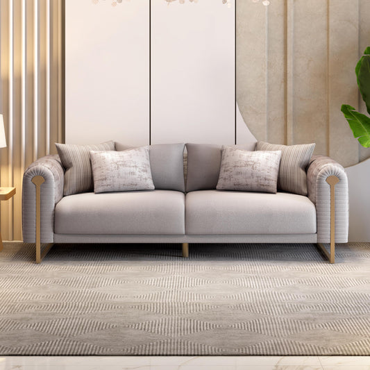 Luxury Velvet Sofa Set 3+3+1 Elegant Beige With Stylish and Comfortable Sitting