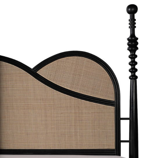 Ayurlop Wooden Modern Traditional Bed In Black Finish With Cane - Wooden Bazar