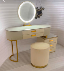 Nazeen Vanity Dressing Table with Stool and Mirror - Wooden Bazar