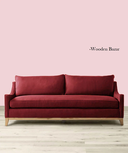 Ultimate Three Seater Sofa In Berry Color - Wooden Bazar