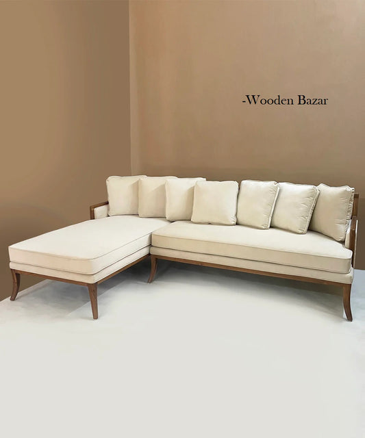 Adarsh Premium Teak Wood Sofa In Velvet Color - Wooden Colour