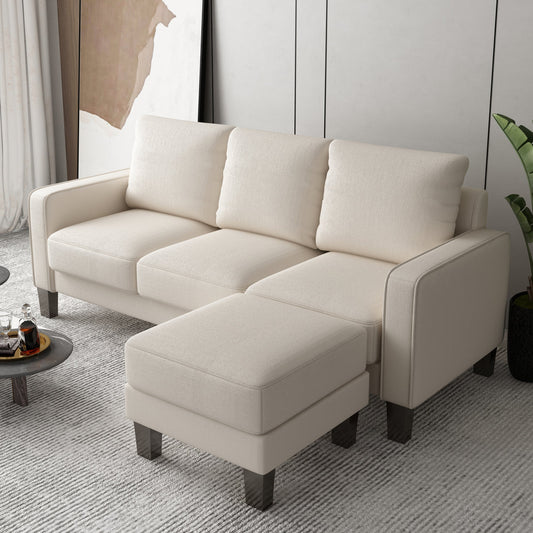 Antro Modern Beige L-Shaped Sofa with Ottoman in Stylish Living Room Furniture in Fabric Upholstery"