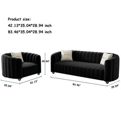 2-Piece Velvet Round Arm Sofa Living Room Set Luxury Sofa Sets