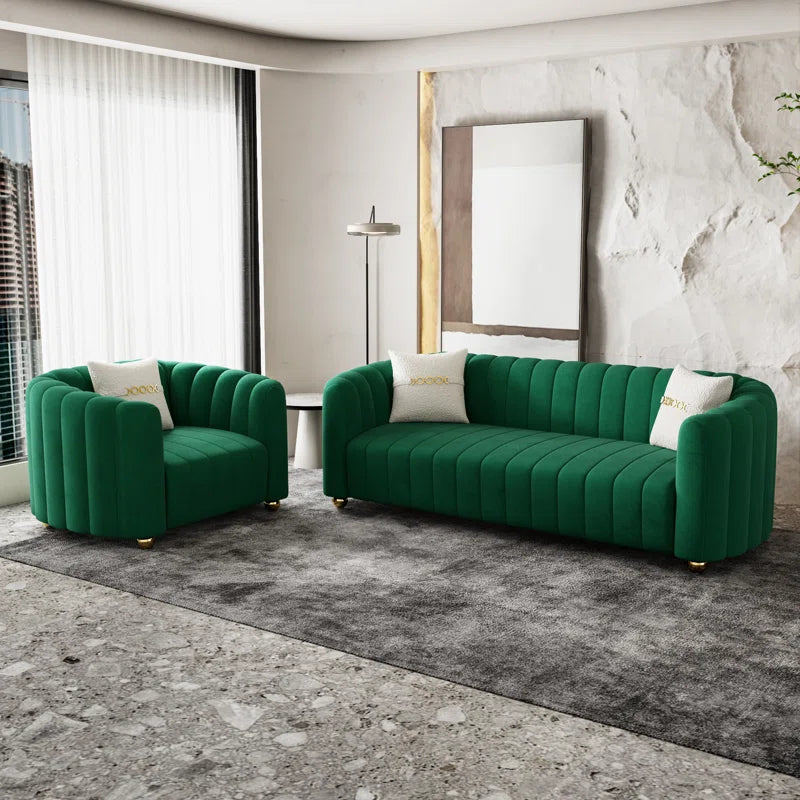 2-Piece Velvet Round Arm Sofa Living Room Set Luxury Sofa Sets