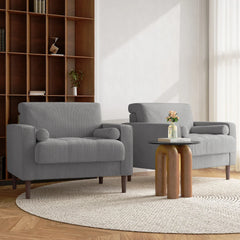 Rivaard 2 Set Modern Wide Armchair Corduroy Accent Chairs - Wooden Bazar