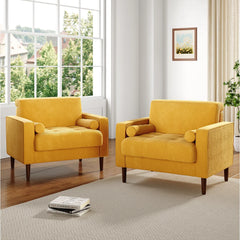 Rivaard 2 Set Modern Wide Armchair Corduroy Accent Chairs - Wooden Bazar