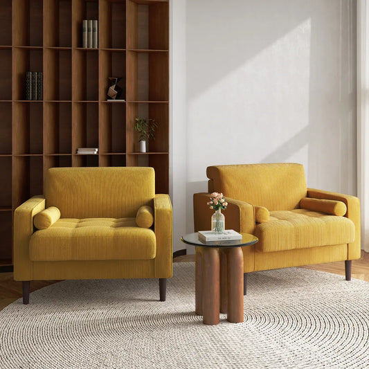 Rivaard 2 Set Modern Wide Armchair Corduroy Accent Chairs - Wooden Bazar