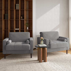 Rivaard 2 Set Modern Wide Armchair Corduroy Accent Chairs - Wooden Bazar