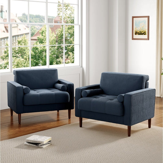 Rivaard 2 Set Modern Wide Armchair Corduroy Accent Chairs - Wooden Bazar