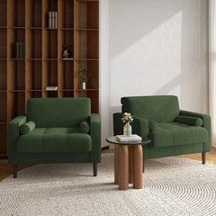 Rivaard 2 Set Modern Wide Armchair Corduroy Accent Chairs - Wooden Bazar