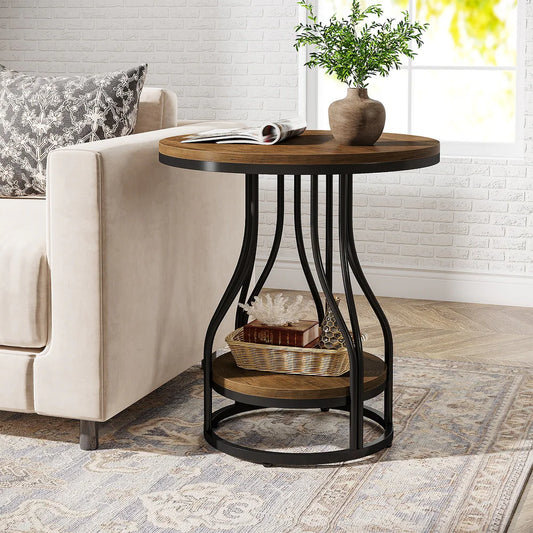 Rollix 2-Tier Faux Marble Round End Side Table with Stylish Metal Frame