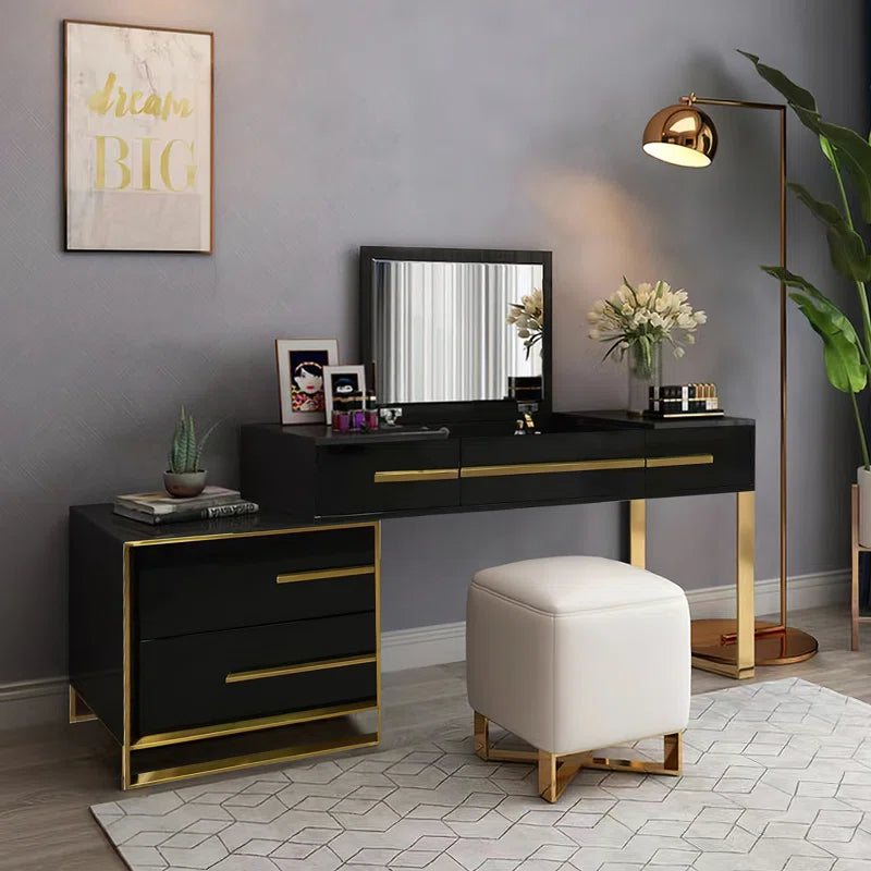 Kittle 2-in-1 Makeup Vanity with Flip Top Mirror & 4 Drawers Modern Writing Table