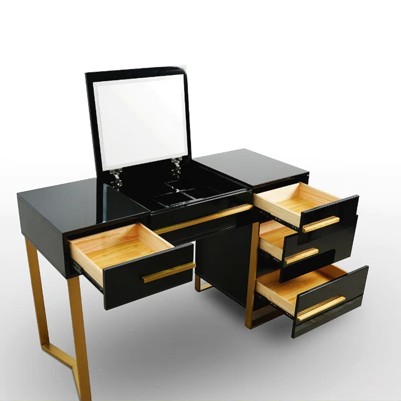 Kittle 2-in-1 Makeup Vanity with Flip Top Mirror & 4 Drawers Modern Writing Table