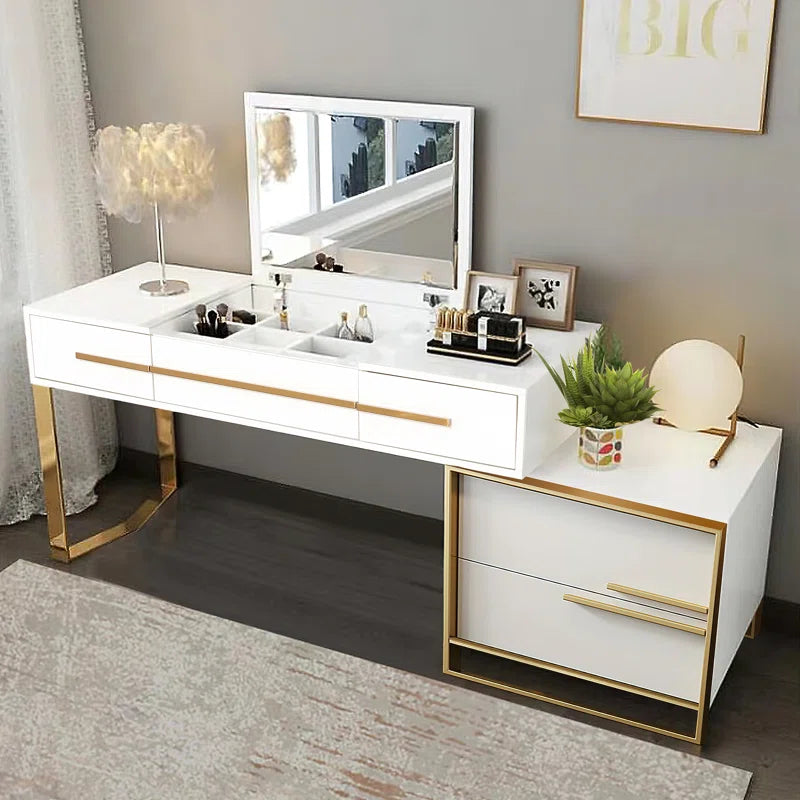 Kittle 2-in-1 Makeup Vanity with Flip Top Mirror & 4 Drawers Modern Writing Table