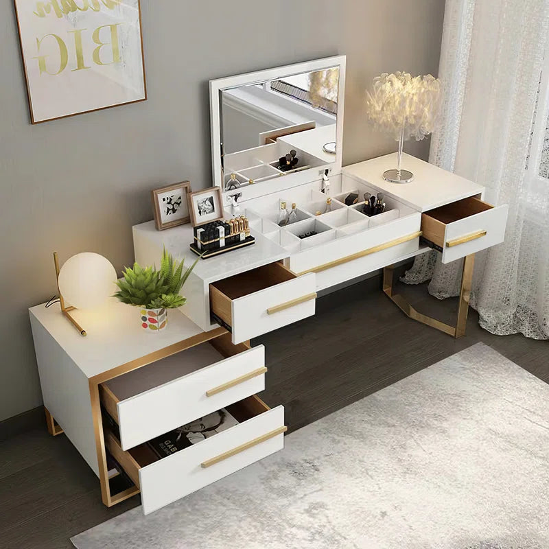 Kittle 2-in-1 Makeup Vanity with Flip Top Mirror & 4 Drawers Modern Writing Table