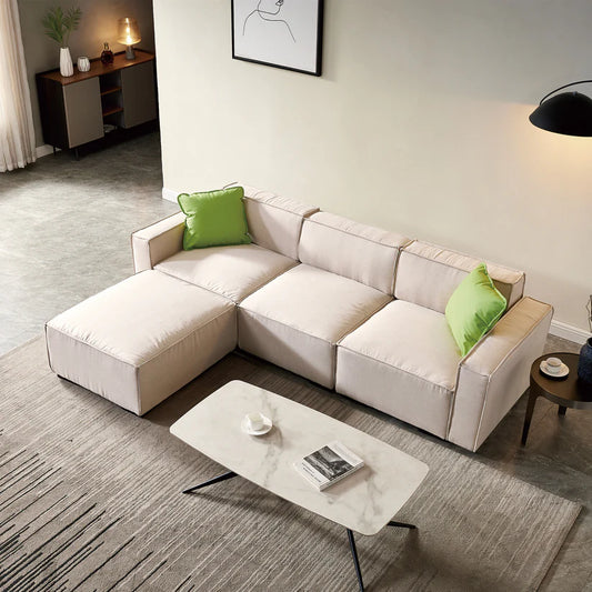 Gelbro Modular L-Shaped Sofa with Convertible Ottoman Chaise in Beige color