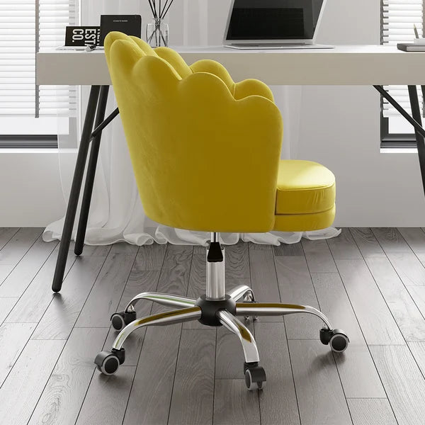 Yellow Modern Swivel Office Chair Velvet Upholstered Task Chair Adjustable Height - Wooden Bazar