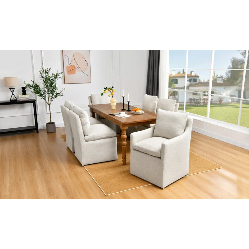 Zanneyun 24" Wide Country Farmhouse Linen Down Fill Upholstered Dining Armchair