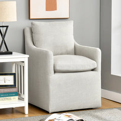 Astrool 24" Wide Country Farmhouse Linen Down Fill Upholstered Dining Armchair