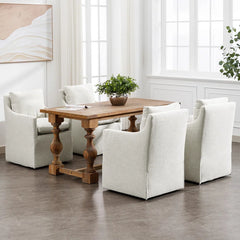 Zanneyun 24" Wide Country Farmhouse Linen Down Fill Upholstered Dining Armchair